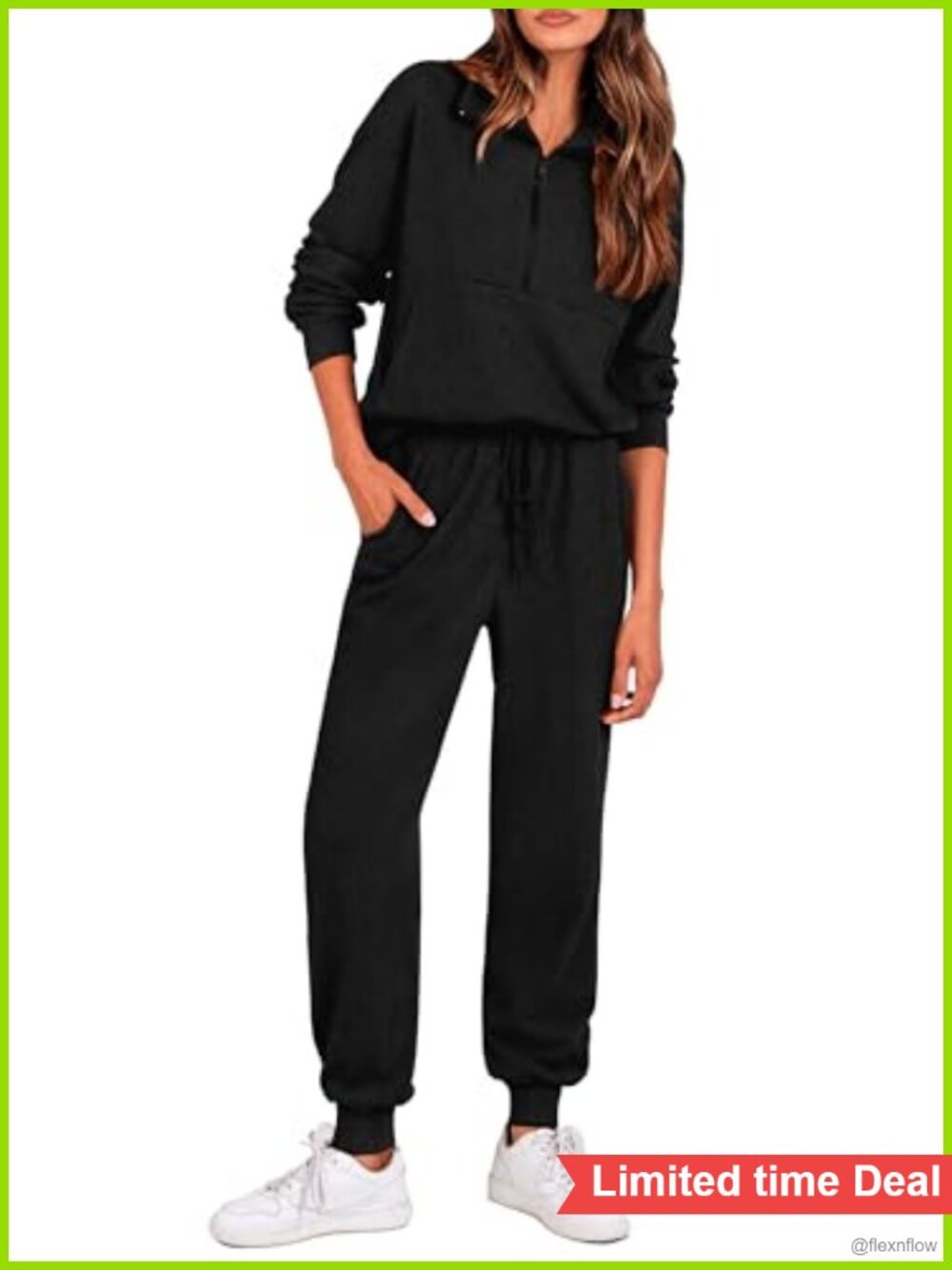 Women's Ribbed Knit Two Piece Lounge Set Half Zip Jogger Tracksuit